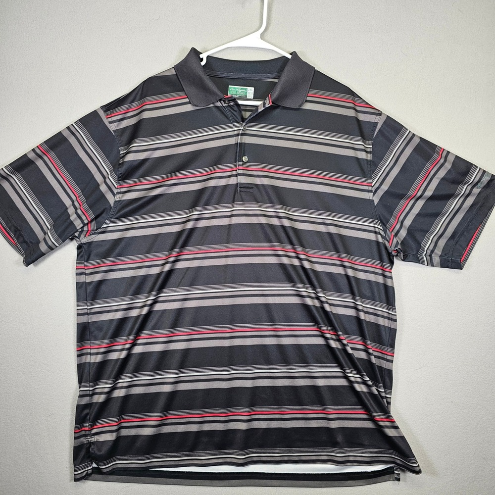 Ben Hogan Performance Mens 2XL Striped Polo Shirt Black Grey Red Short Sleeve